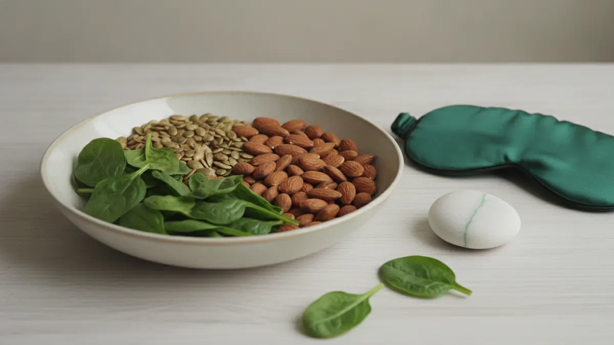 גרעיני דלעת, שקדים ותרד בקערה, מזונות עשירים במגנזיום לשינה טובה